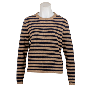 Allude - Pullover - geringelt - Beige - Dunkelblau