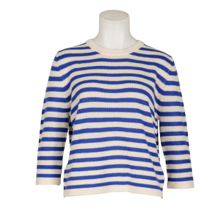 Allude - Pullover - gestreift - Ecru - Royalblau